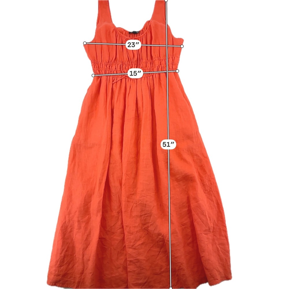 Womens J.Crew Summer Gauzy Linen Maxi Dress XL Orange Smocked Waist Boho - Picture 5 of 13